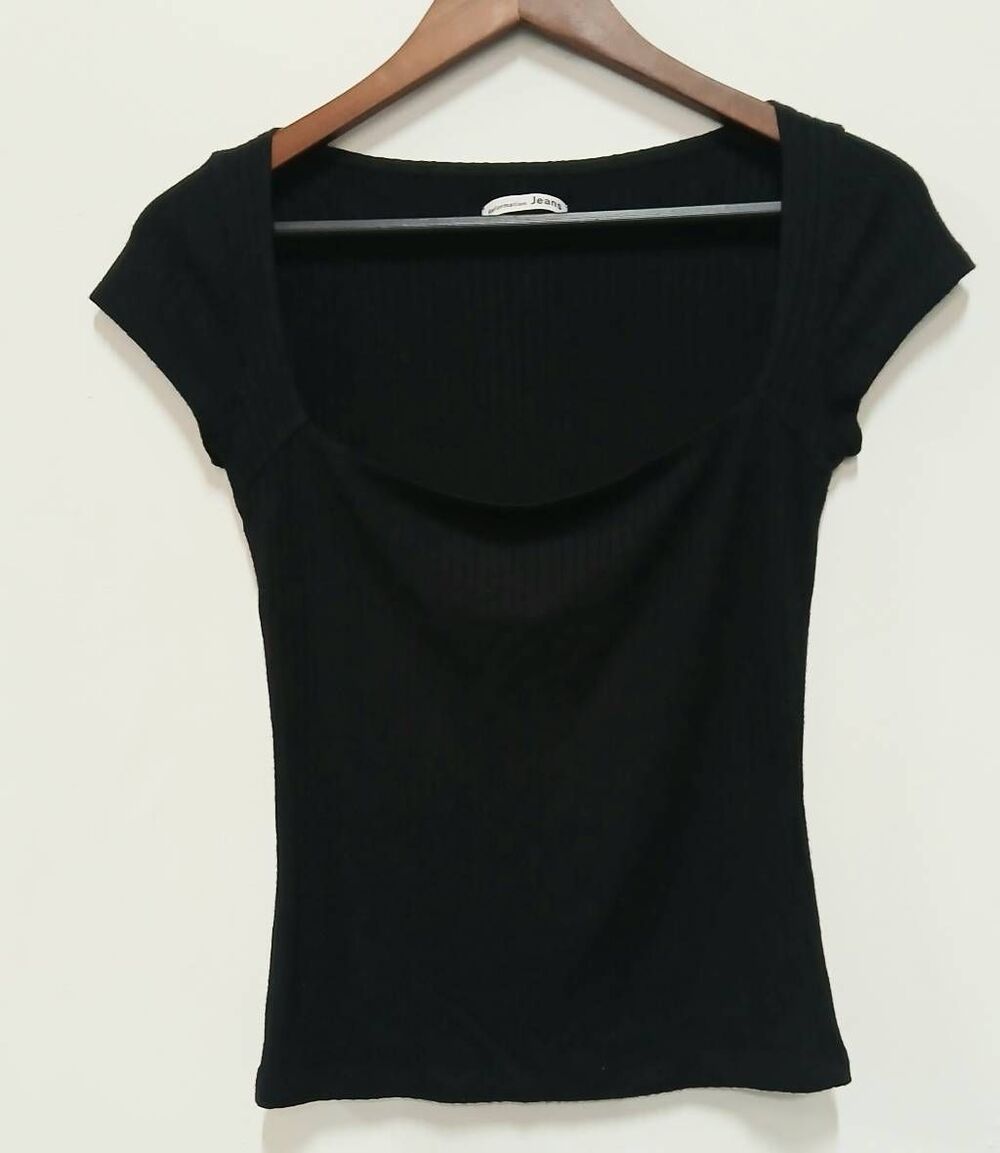 Reformation womens small square neck top black modal stretch ribbed